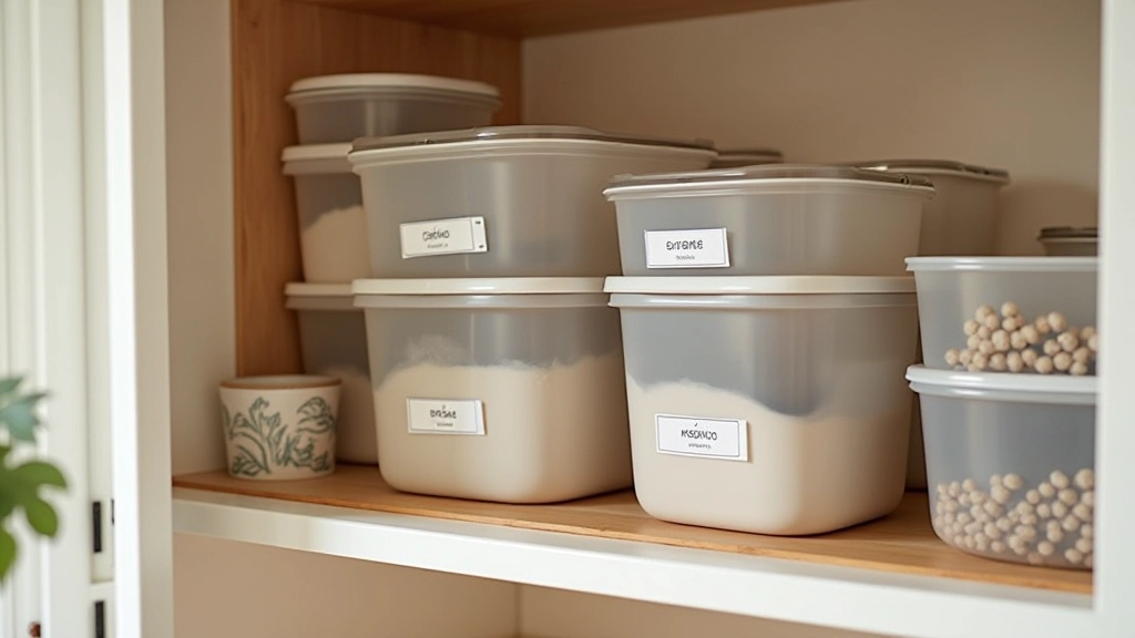 Sparkling clean kitchen with organized under-sink cabinet and open drawers showing labeled storage containers